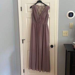 A-Line V-neck Floor-Length Chiffon Lace Bridesmaid Dress With Ruffle #153342